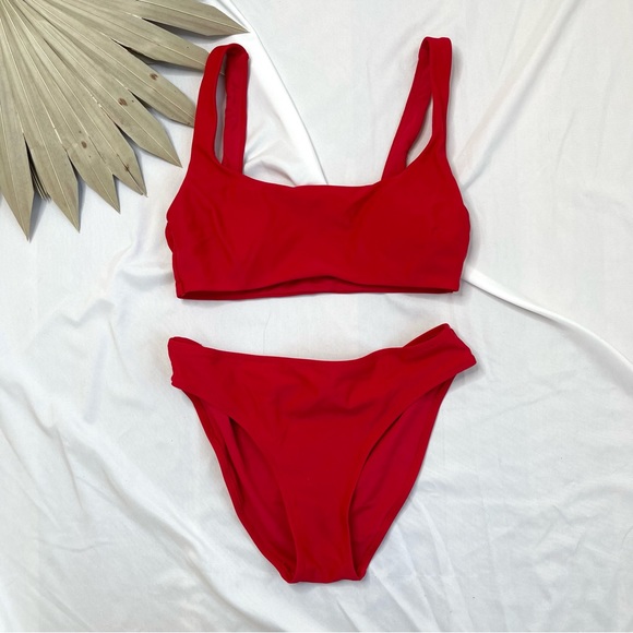 aerie Swim Aerie Red Scoop Neck Wide Strap Swim Top And Bikini
